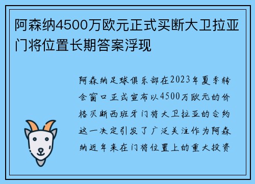 阿森纳4500万欧元正式买断大卫拉亚门将位置长期答案浮现